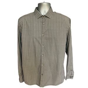 Stitch Note Neutral Geometric Egyptian Cotton Long Sleeve Button Down Size L